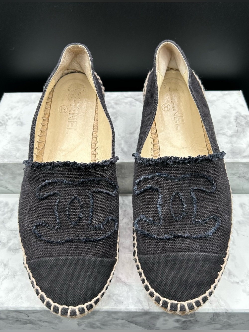CHANEL CC Canvas Espadrille Linen  Flats Black/Charcoal color. EU Size 39 - Picture 4 of 16